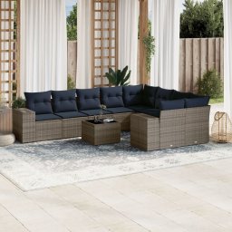 vidaXL 10 részes szürke polyrattan kerti ülőgarnitúra párnával