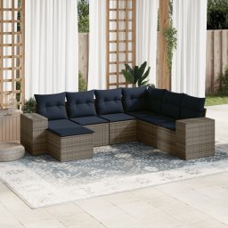 vidaXL 7 részes szürke polyrattan kerti ülőgarnitúra párnákkal