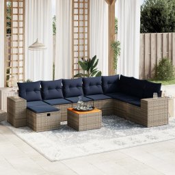 vidaXL 9 részes szürke polyrattan kerti ülőgarnitúra párnával