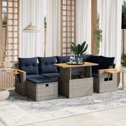vidaXL 7 részes szürke polyrattan kerti ülőgarnitúra párnákkal