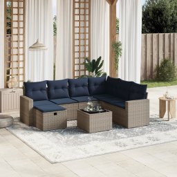 vidaXL 8 részes szürke polyrattan kerti ülőgarnitúra párnával