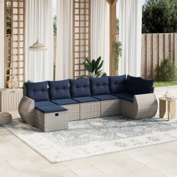 vidaXL 7 részes szürke polyrattan kerti ülőgarnitúra párnákkal