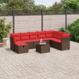 vidaXL 9-részes barna polyrattan kerti ülőgarnitúra párnákkal