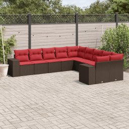 vidaXL 10 részes barna polyrattan kerti ülőgarnitúra párnákkal