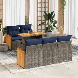 vidaXL 6 részes szürke polyrattan akácfa kerti ülőgarnitúra párnákkal