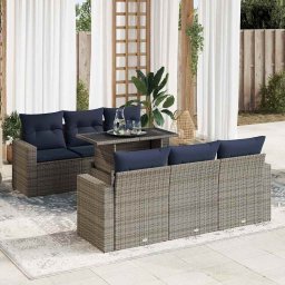 vidaXL 7 részes szürke polyrattan akácfa kerti ülőgarnitúra párnákkal