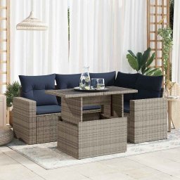 vidaXL 5 részes szürke polyrattan akácfa kerti ülőgarnitúra párnákkal