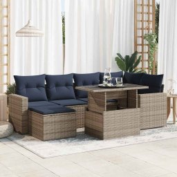 vidaXL 7 részes szürke polyrattan akácfa kerti ülőgarnitúra párnákkal