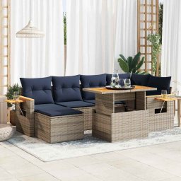 vidaXL 7 részes fekete polyrattan akácfa kerti ülőgarnitúra párnával