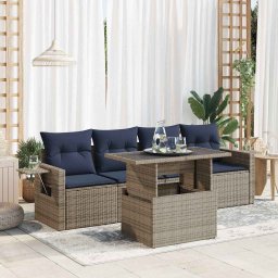 vidaXL 5 részes szürke polyrattan kerti kanapészett párnákkal