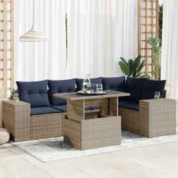 vidaXL 6 részes fekete polyrattan akácfa kerti ülőgarnitúra párnákkal