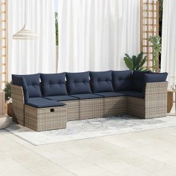 vidaXL 7 részes szürke polyrattan kerti ülőgarnitúra párnákkal