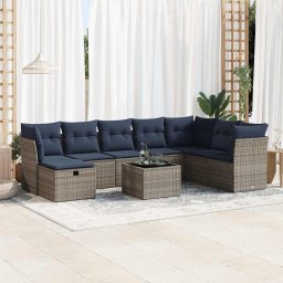 vidaXL 9 részes szürke polyrattan kerti ülőgarnitúra párnákkal