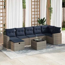 vidaXL 8 részes szürke polyrattan kerti ülőgarnitúra párnákkal