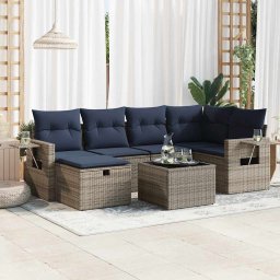 vidaXL 7 részes szürke polyrattan kerti ülőgarnitúra párnákkal