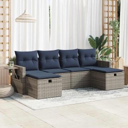 vidaXL 6 részes szürke polyrattan kerti ülőgarnitúra párnákkal