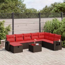 vidaXL 9 részes barna polyrattan kerti ülőgarnitúra párnákkal