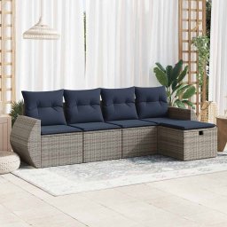 vidaXL 5 részes szürke polyrattan kerti ülőgarnitúra párnákkal