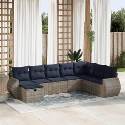 vidaXL 8 részes szürke polyrattan kerti ülőgarnitúra párnákkal