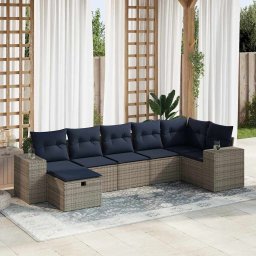 vidaXL 7 részes szürke polyrattan kerti ülőgarnitúra párnákkal