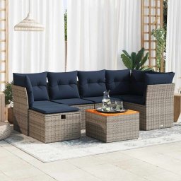 vidaXL 7 részes szürke polyrattan kerti ülőgarnitúra párnákkal