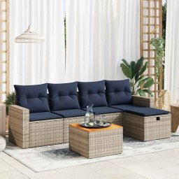vidaXL 6 részes szürke polyrattan kerti ülőgarnitúra párnákkal