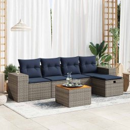 vidaXL 6 részes szürke polyrattan kerti ülőgarnitúra párnákkal
