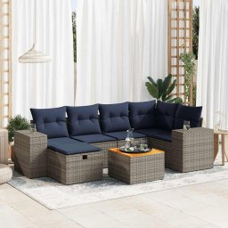 vidaXL 7 részes szürke polyrattan kerti ülőgarnitúra párnákkal