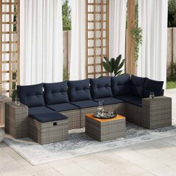 vidaXL 8 részes szürke polyrattan kerti ülőgarnitúra párnákkal