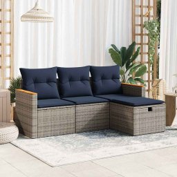 vidaXL 4 részes szürke polyrattan kerti ülőgarnitúra párnákkal