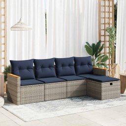 vidaXL 5 részes szürke polyrattan kerti ülőgarnitúra párnákkal