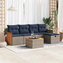 vidaXL 6 részes szürke polyrattan kerti ülőgarnitúra párnákkal