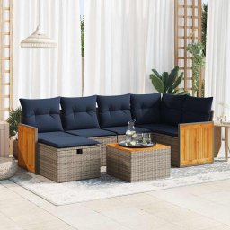 vidaXL 7 részes szürke polyrattan kerti ülőgarnitúra párnákkal