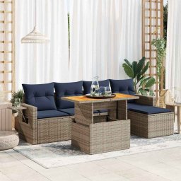 vidaXL 6 részes szürke polyrattan kerti ülőgarnitúra párnákkal