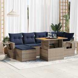 vidaXL 7 részes szürke polyrattan kerti ülőgarnitúra párnákkal
