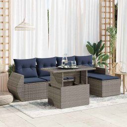 vidaXL 6 részes szürke polyrattan akácfa kerti ülőgarnitúra párnákkal