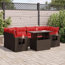 vidaXL 7 részes barna polyrattan akácfa kerti ülőgarnitúra párnákkal