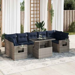 vidaXL 8 részes szürke polyrattan akácfa kerti ülőgarnitúra párnákkal