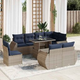 vidaXL 9 részes szürke polyrattan akácfa kerti ülőgarnitúra párnákkal