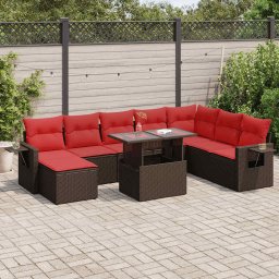vidaXL 9 részes barna polyrattan akácfa kerti ülőgarnitúra párnákkal
