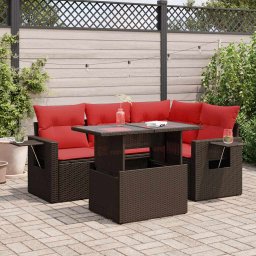 vidaXL 5 részes barna polyrattan akácfa kerti ülőgarnitúra párnákkal