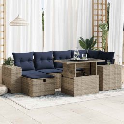 vidaXL 7 részes barna polyrattan akácfa kerti ülőgarnitúra párnákkal