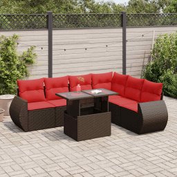 vidaXL 7 részes barna polyrattan akácfa kerti ülőgarnitúra párnákkal