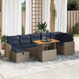 vidaXL 8 részes barna polyrattan akácfa kerti ülőgarnitúra párnákkal