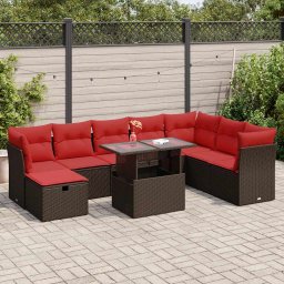 vidaXL 9 részes barna polyrattan akácfa kerti ülőgarnitúra párnákkal