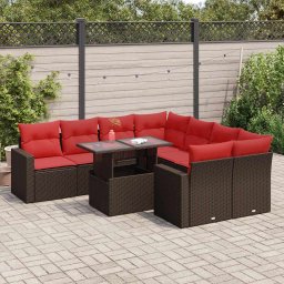 vidaXL 9 részes barna polyrattan akácfa kerti ülőgarnitúra párnákkal