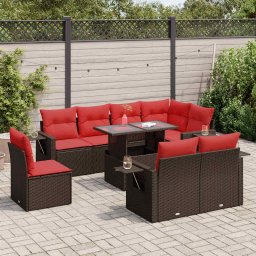 vidaXL 9 részes barna polyrattan akácfa kerti ülőgarnitúra párnákkal