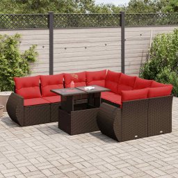 vidaXL 9 részes barna polyrattan akácfa kerti ülőgarnitúra párnákkal
