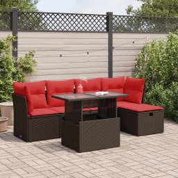 vidaXL 6 részes barna polyrattan akácfa kerti ülőgarnitúra párnával