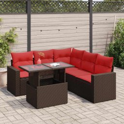 vidaXL 6 részes barna polyrattan akácfa kerti ülőgarnitúra párnával